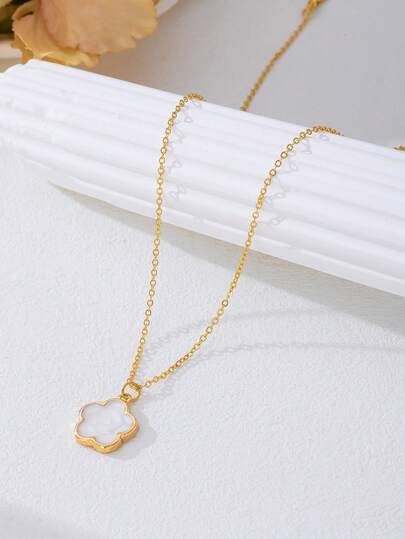 1pc Minimalist Elegant Enamel Floral Necklace, Suitable For Teenage Girls Daily Wear