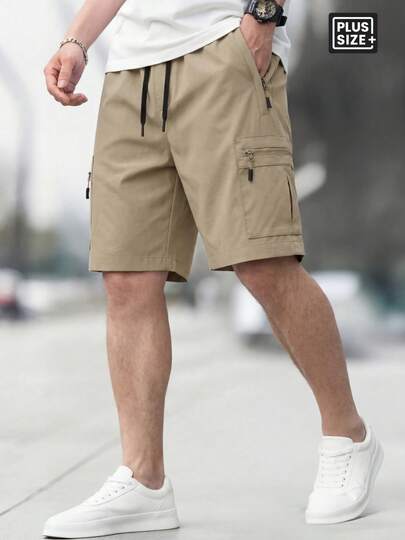 Plus Size Men's Sports Shorts, Summer Casual Cargo Pants, Jogging Shorts, Lightweight Knee-Length Beach Pants, Suitable For Running, Outdoor Travel, Beach, Shopping Dates, Daily Wear, Father's Day Gift