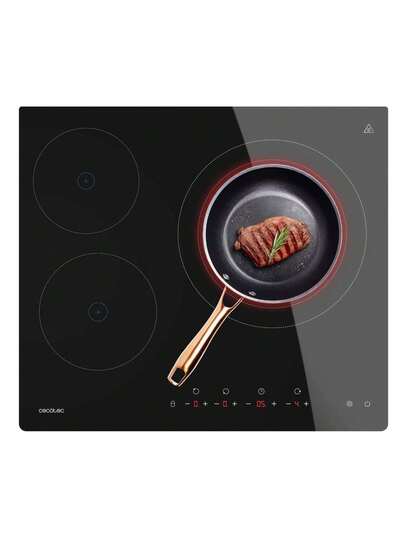  Cecotec Placa Vitrocerámica Bolero -SQUAD- V 3001 Max, 3 Zonas de Fuego, Potencia 6200W, 9 Niveles de Potencia, Control Táctil Deslizante, Seguridad Infantil Kid Lock, Temporizador Individualizado, Apagado Automático, Indicador de Calor, Compatible con Utensilios de hasta 295mm, Multicolor