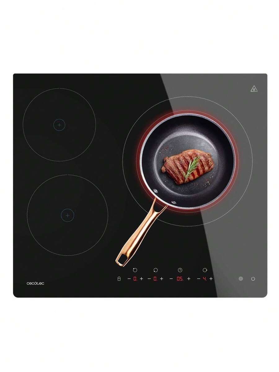 Plaque Vitrocéramique Cecotec Bolero -SQUAD- V 3001 Max: 3 Zones de Cuisson, Puissance de 6200W, Contrôle Tactile Intuitif, 9 Niveaux de Puissance pour Cuisiner à la Perfection,  Enfant Kid Lock, Temporisateur Individualisé, Indicateur de Chaleur, Adaptable à Tous les Ustensiles avec Triple Anneau - Multicolore - Voir 1