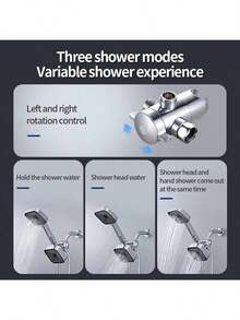 2-In-1 High Flow Handheld And Rain Shower Head Set With Long Flexible Hose And T-Valve - Durable ABS, Wall-Mounted, Square Design, Suitable For Bathroom Upgrade - Silver - View 3