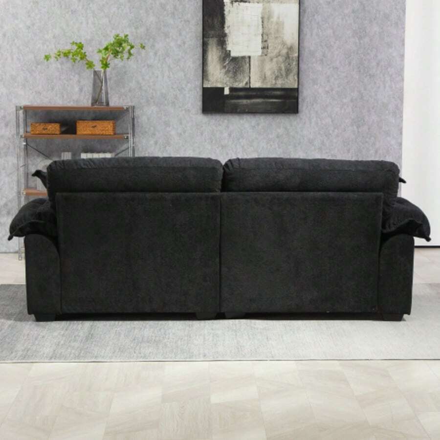 213 Cm Chenille-Tiefeinzelsofa Mit Double-Chichtkissen (Memory-Schaum + Taschenfedern) – Bequeme Zweisitzsofa Für Kleine Wohnzimmer, Apartments Und Büros - Black - View 1