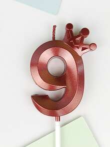 1件 0-9 紅色皇冠造型數字生日蠟燭，生日蛋糕裝飾，生日派對裝飾，3D皇冠設計數字蠟燭，適用於生日、週年紀念、性別揭曉派對、單身女派對、畢業典禮 - 紅色 - 查看 10