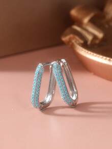 Pendientes cuadrados geométricos de estilo bohemio en azul, accesorio de joyería elegante y casual adecuado para la vida diaria de las mujeres, regalo de Navidad perfecto - Azul - Ver 3