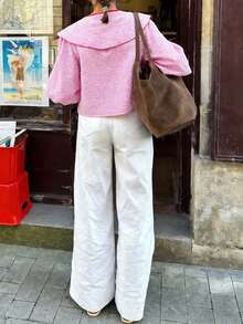 Blusa con cuello de corbata, volantes y mangas acampanadas, elegante y dulce para la escuela, fiestas, bodas, playa, vacaciones, color rosa - Rosa - Ver 3