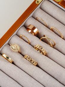 9pcs Fashion Twist Chain Religious Design Ring Set, Stackable Metal Rings, Suitable For Women's Daily, Party, Gathering Wear - Yellow Gold - View 5