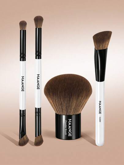 MAANGE 1/3/4 pièces Set de pinceaux de maquillage en poils synthétiques ultra-doux, portables et durables pour fond de teint, poudre de visage, blush, correcteur, contour, highlighter, ombre à paupières et plus encore. Idéal pour le mélange de cosmétiques liquides, en crème ou en poudre. Cadeau pour femmes et filles