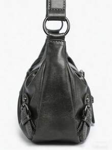 [US-Based Shipping]1pc Vintage Milady Softened Distressed Leather Motorcycle Bag With Rivet, Buckle And Folded Cloud Decoration; Suitable For Work, Commute, Dating, And Party - Xám - Xem 8