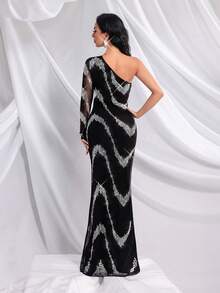 QOQ Damen Strass Meerjungfrau-Abendkleid mit hohem Seitenschlitz, rückenfrei, elegant, für Abschlussball, Hochzeitsgast, Bankett, Schönheitswettbewerb, Cocktail, Geburtstag - Schwarz - Übersicht 3