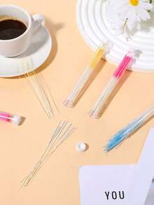 60支耳洞清洁棒，耳洞清洁线，耳部护理套装，包含60支耳洞清洁线、耳洞清洁液和清洁棒，去除异味和污垢，男女通用，防止耳洞堵塞，适用于客厅、卧室、浴室，旅行必备，婚礼、派对、生日礼物、新年礼物（送给父母和朋友），配饰，趣味礼物，学校、返校、旅行、居家必备，耳部清洁器 - 彩色 - 查看 2