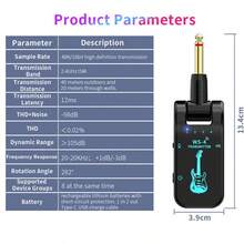 适用于电吉他的40米无线发射器和接收器，可连接乐器至放大器和扬声器，8通道，电池续航时间长达10小时，2.4GHz ISM频段，无需配对，LJX 602040 3.7V 400mAh - 黑色 - 查看 3