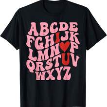 Camiseta infantil con el alfabeto "Te amo", corazón y profesor para el Día de San Valentín - Negro - Ver 1