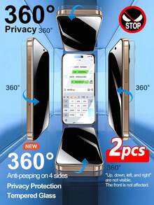 ZYONS 两片装 360° 隐私屏幕保护膜，兼容 ，全方位隐形，防窥视，防指纹，防碎裂钢化玻璃，全方位隐私保护，兼容 17 Pro Max、17 Air、16 Pro Max、16 Pro、16 Plus、16、16E、15 Pro Max、14 Pro Max、13、12、11、XS Max、XR、X 系列 - 2片 - 查看 13