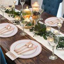 5/10pcs Rose Gold Colored Party Tableware Set, Gold Cutlery, Gold Knife Fork Spoon Cutlery Set Suitable For Gatherings, Weddings, Birthdays, Parties, Outdoor Events - Tableware - View 4