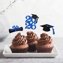 2026年蓝色闪光毕业纸杯蛋糕装饰，2026年毕业派对用品食品/开胃菜签 - 藍色 - 查看 1