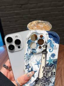 Paisaje marino con faro, medusas, estrellas, caballitos de mar y olas. Esta elegante funda es compatible con Samsung, Apple, OPPO, , etc. Fabricada en TPU flexible, resistente a golpes y arañazos, ofrece una excelente protección contra caídas y un agarre cómodo. Es un regalo ideal para familiares, amigos y seres queridos, ideal para festivales, fundas para iPhone, San Valentín y artículos de . - Blanco - Ver 4