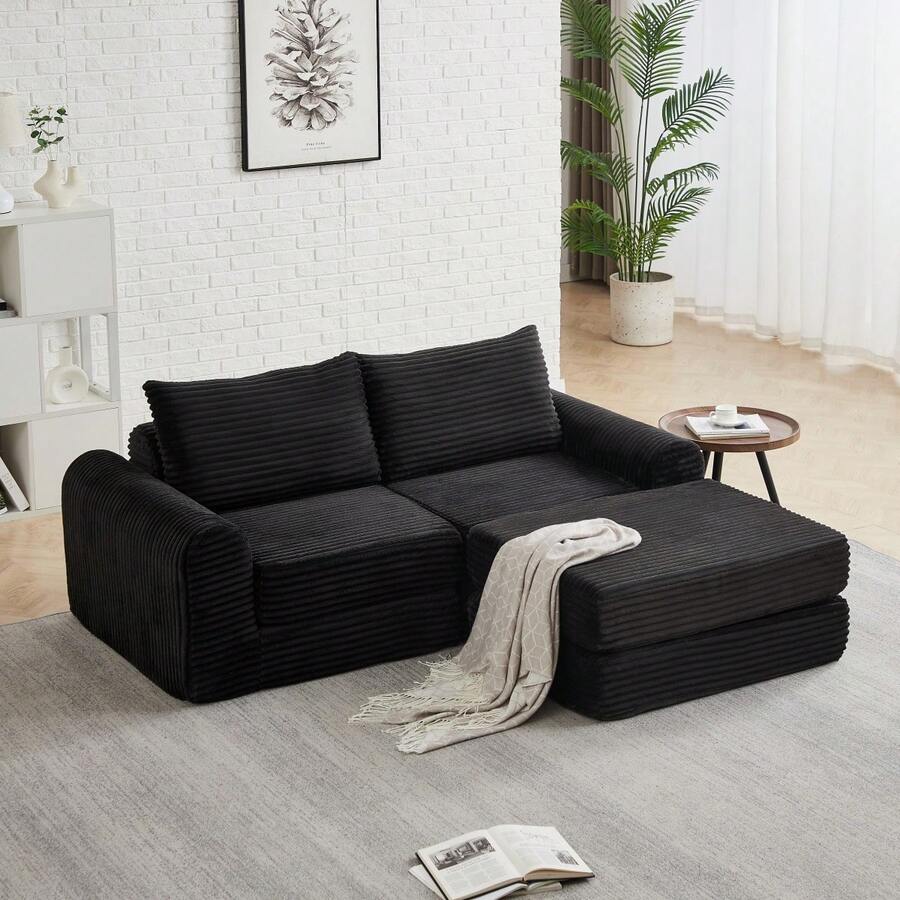 Sofa Bed Set - Black + Corduroy + 2 Seat + Modern - View 1