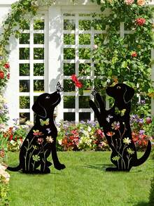1pc New Iron Hollow Animal Yard Stake - Cat, Dog, Rabbit Lawn Marker, Suitable For Easter And Baby Shower Garden Decor - Black - View 11