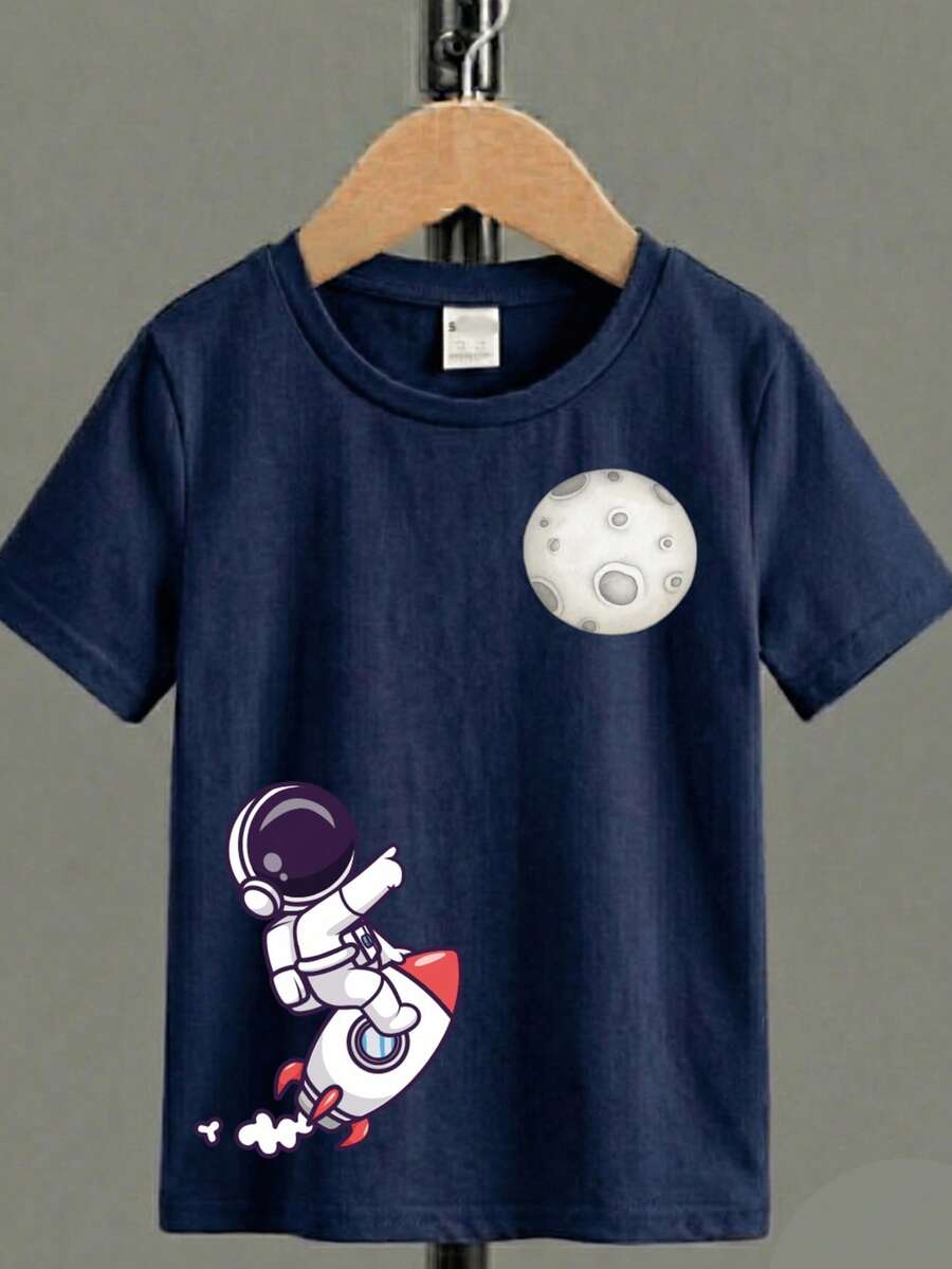 Camiseta Infantil Básica Algodão Estampa Foguete Volta Aulas