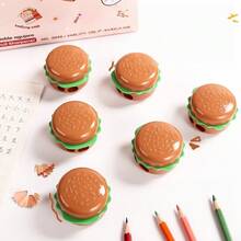 1个创意逼真汉堡造型双孔自动削铅笔器，卡通设计，适合用作学习用品和奖品 - 彩色 - 查看 3
