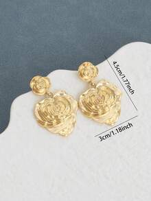 1 Pair Delicate Minimalist Vintage Heart Rose Flower Elegant French Style Earrings - Gold - View 3