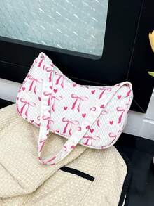 Casual Commuter Bow & Heart Print Shoulder Bag - White - View 2