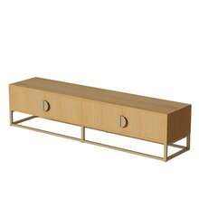 180cm TV Unit With Wood Finish – Modern Dining Room Unit, 4 Doors, Semi-Circular Handles - Natural Color - View 7