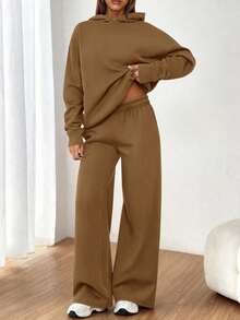 Womens Sweatsuits 2 Piece Set Casual Winter Long Sleeve Hoodie Loose Wide Leg Sweatpants Fall Tracksuit Spring Fall Clothes For Women Valentine Vacation Outfits Women - 淺棕色 - 查看 1