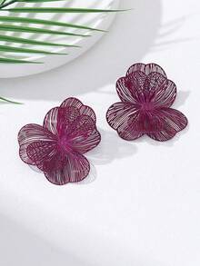 1 Pair Vintage Elegant Metallic Gold Textured Floral Pendant Earrings, Suitable For Women's Daily, Party, Holiday, Gift - 紫色 - 查看 6