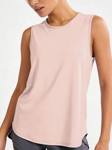 Soyun Camiseta de tirantes holgada para mujer, diseño de empalme de malla, ropa deportiva casual transpirable y ligera adecuada para yoga, correr, fitness, actividades al aire libre en verano - Rosa Pálido - Ver 9