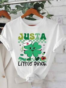 Neues stilvolles lässiges-Shirt füränner's Day Krankenschwester Vierblättriges Kleeblatt lustiger Druck Damen Retro Kleidung einfaches englisches neues Muster Rundhals Kurzarm-Shirt einfach  lässig vielseitig Pendeln Sport Sommer Damenbekleidung erhältlich S-XXL,'s Day, Benito Bowl, Shirt,, Benito, Herrenbekleidung, Valentinstag, Valentinstagsbekleidung, Geschenke füränner, grafisches-Shirt - Weiss - Übersicht 1