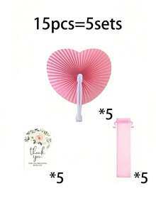 30/15/3件粉色纸扇套装，包含心形扇子、花卉感谢卡和束口袋；适合作为新娘礼物、伴娘拍照道具、婚礼仪式手持扇、单身派对回礼、婚礼招待会装饰、婚礼签到宾客回礼、婚礼纪念扇、睡衣派对回礼心形装饰扇、夏季纸扇、最佳生日礼物 - 多色 - 查看 13