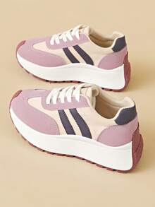 1 Pair Women's Casual Sneakers, Spring/Summer New Thick Sole Chunky Sneakers, Lightweight Travel Shoes, Multiple Colors Available - Purple - View 1