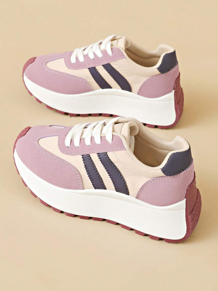 1 Pair Women's Casual Sneakers, Spring/Summer New Thick Sole Chunky Sneakers, Lightweight Travel Shoes, Multiple Colors Available - Purple - View 1