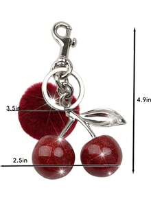 1pc Cherry Keychain Bag Charm - Car Cherry Decor Keychain, Gift For Women On Christmas, Valentine's Day (Size: 4.3 Inch/10.92 Cm X 2.6 Inch/6.6 Cm, Cherry Size: 1.18 Inch/3 Cm). Bag Charm, Car Decor, Gift Idea For Teachers, Friends, Sisters. - 銀紅色櫻桃絨球 - 查看 3