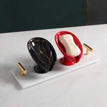 1pc Ceramic Soap Dish, Luxury Nordic Style Bathroom Hotel Home Draining Soap Holder, Modern Minimalist Soap Tray - Transparent-Soap Box - View 2