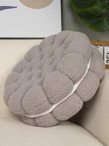 1pc Realistic Cream-Filled Cookie Cushion, Light Gray, Soft Lamb Fleece Material, Cute Atmosphere Seat Cushion For Living Room, Bedroom, Sofa, Window, Plump And Soft Chair Pad, Great Gift - Light Grey - View 3