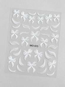 2 miếng dán móng tay hình nơ trắng, decal trang trí móng tay hình ruy băng, đồ trang trí móng tay tự làm cho đám cưới. - trắng - Xem 5