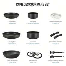 Induction Hob Pans Set 13pcs, Nonstick Pots And Pans Set With Detachable Handles, For All Hobs, Stackable Design, Dishwasher/Oven - Black - View 5