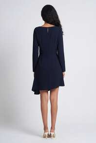 Naf Naf Short Navy Dress With Long Sleeves And Draped Bow Robes Courtes Navy Blue PET - 藏蓝色 - 查看 4