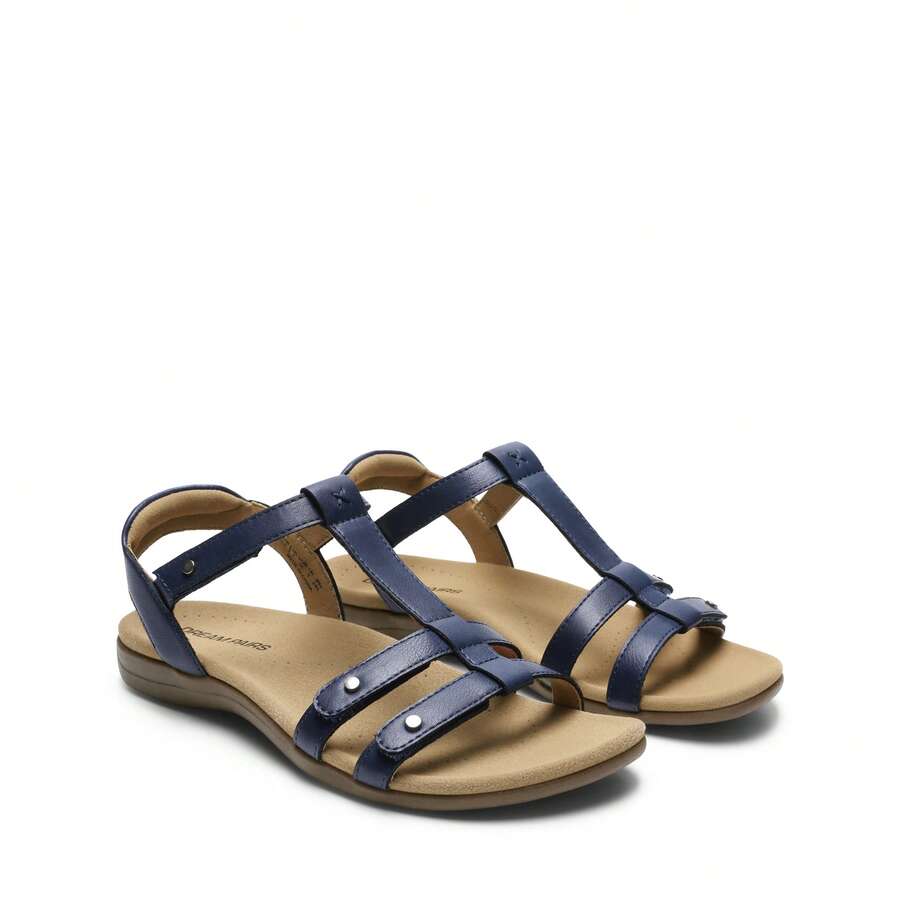 Women's Flat Sandals With Arch Support Adjustable Strappy Comfort Walking Sandals Casual Summer Everyday Shoes - 藏蓝色 - 查看 1