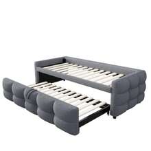 Upholstered Bed, Extendable Sofa Bed 90/180 X 190 Cm, Pouf, Velvet Fabric, Single, Double, With Slatted Base, Multifunctional Bed, Grey (Without Mattress) - Grey - View 10