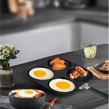 4-Hole Nonstick Frying Pan, Suitable For Frying Eggs And Burgers, Family-Friendly Nonstick Cookware, New Flat Bottom Steak And Egg Pan - Black - View 2