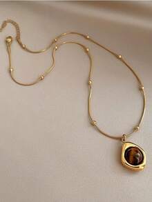 Vintage Elegant Tiger Eye Stone Layered Necklace For Women, Luxury Long Sweater Chain Accessory - Multicolor - View 1