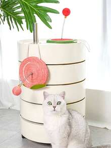 1件装全新益智趣味互动天然材质弹簧摇摆毛绒球羽毛云朵菠萝牛油果剑麻猫抓板摇摆玩具，悬挂式咀嚼清洁宠物玩具，适合所有犬猫，促进亲子互动，缓解焦虑，释放天性，无需电池 - 彩色 - 查看 9