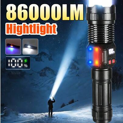2026 超亮手电筒 可充电 COB 高功率变焦战术灯 防水耐用 适用于户外露营、钓鱼、骑行、探险狩猎、夜间巡逻和工作照明