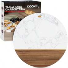 Tabla de Servir de Madera y Mármol para Charcutería Quesos Carnes Frías Aperitivos Botanas Bandeja de Presentación-B029 - 11.8" - Ver 8