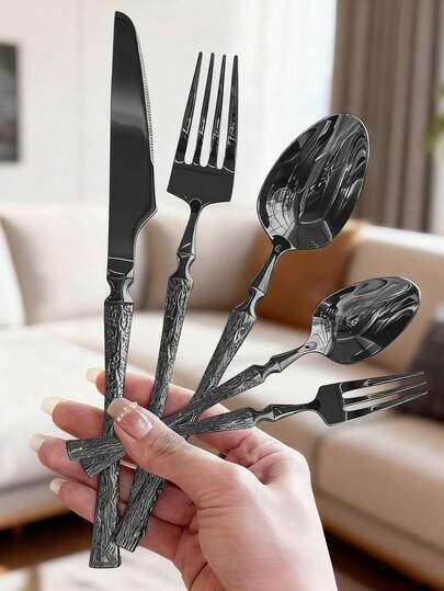 5pcs/20pcs/30pcs Stainless Steel Cutlery Set, Knife Fork Spoon Suitable For Kitchen, Restaurant, Wedding, Party, Holiday Gift