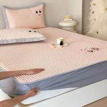 Juego de cama de verano de tres piezas de látex y seda fría estilo caricatura A, lavable a máquina, funda de colchón y sábana, estilo colchón suave para aire acondicionado - Sábana ajustable con forma de donut - Ver 3