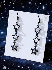 Pendientes largos con diseño de estrella - Plateado - Ver 1